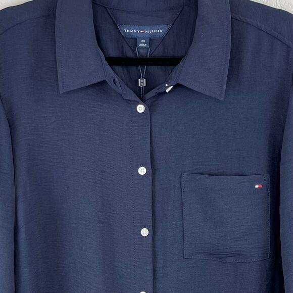 Tommy Hilfiger Navy Blue Roll-Tab-Sleeve Button-Down Shirt Plus Size 0X NWT - Picture 6 of 14